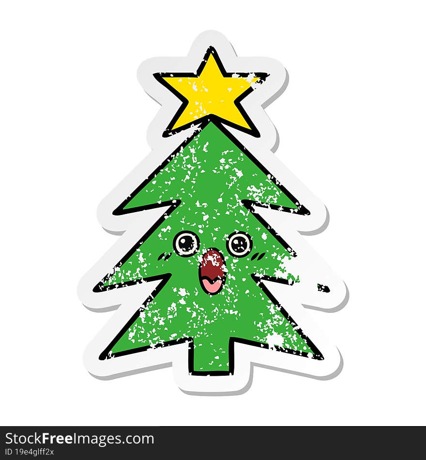 distressed sticker of a cute cartoon christmas tree