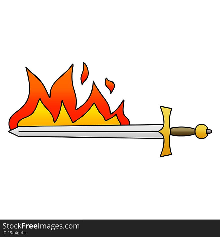 quirky gradient shaded cartoon flaming sword