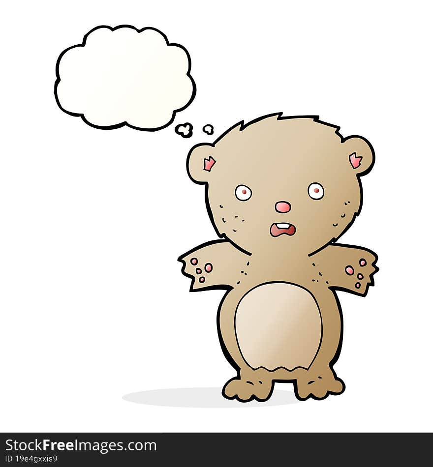 Frightened Teddy Bear Cartoon With Thought Bubble