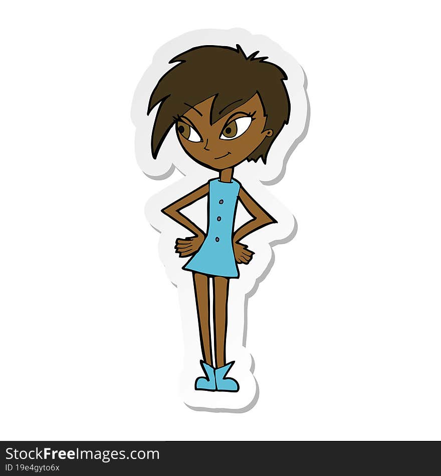 sticker of a cartoon girl with hands on hips