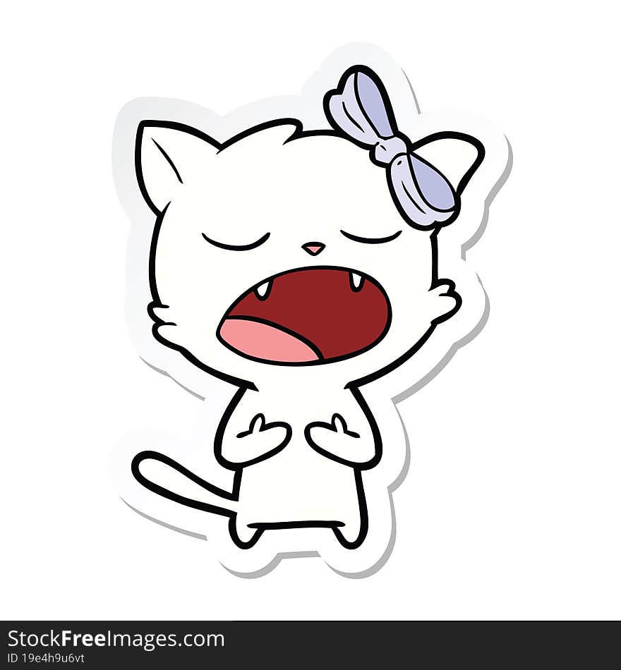 sticker of a cartoon cat meowing