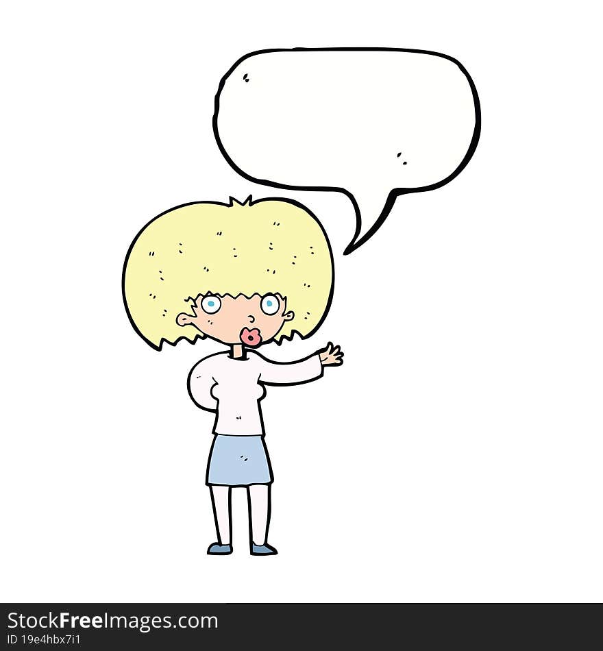 cartoon woman gesturing with speech bubble