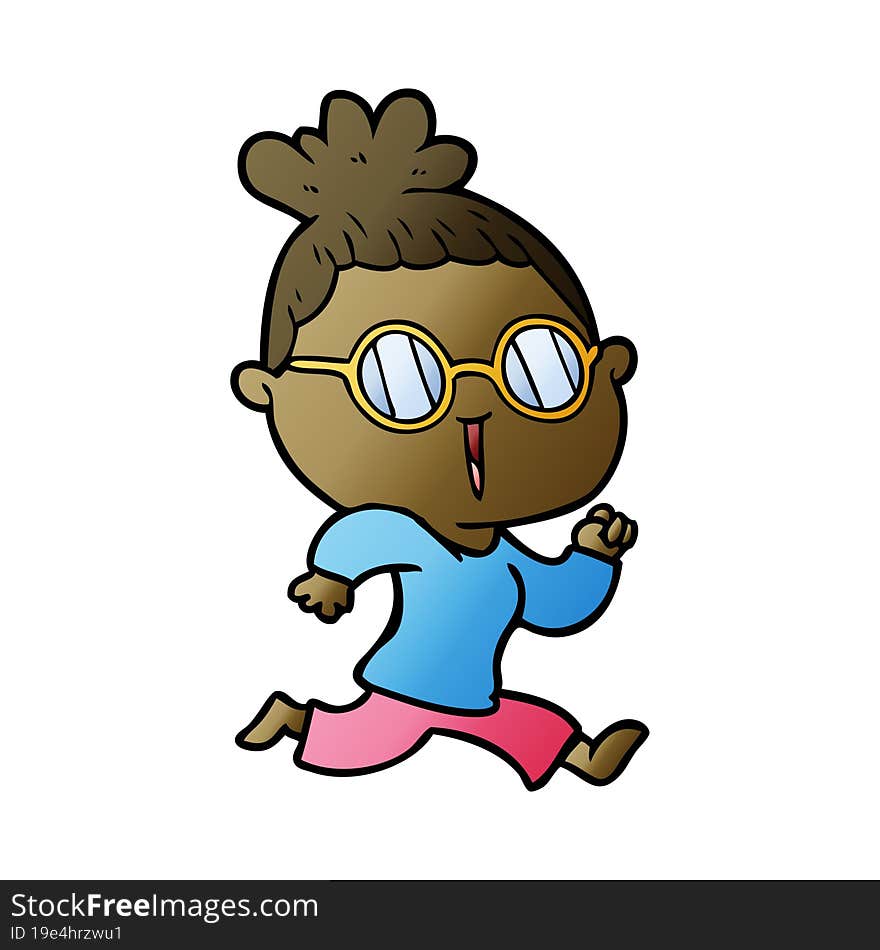 cartoon running woman wearing spectacles. cartoon running woman wearing spectacles