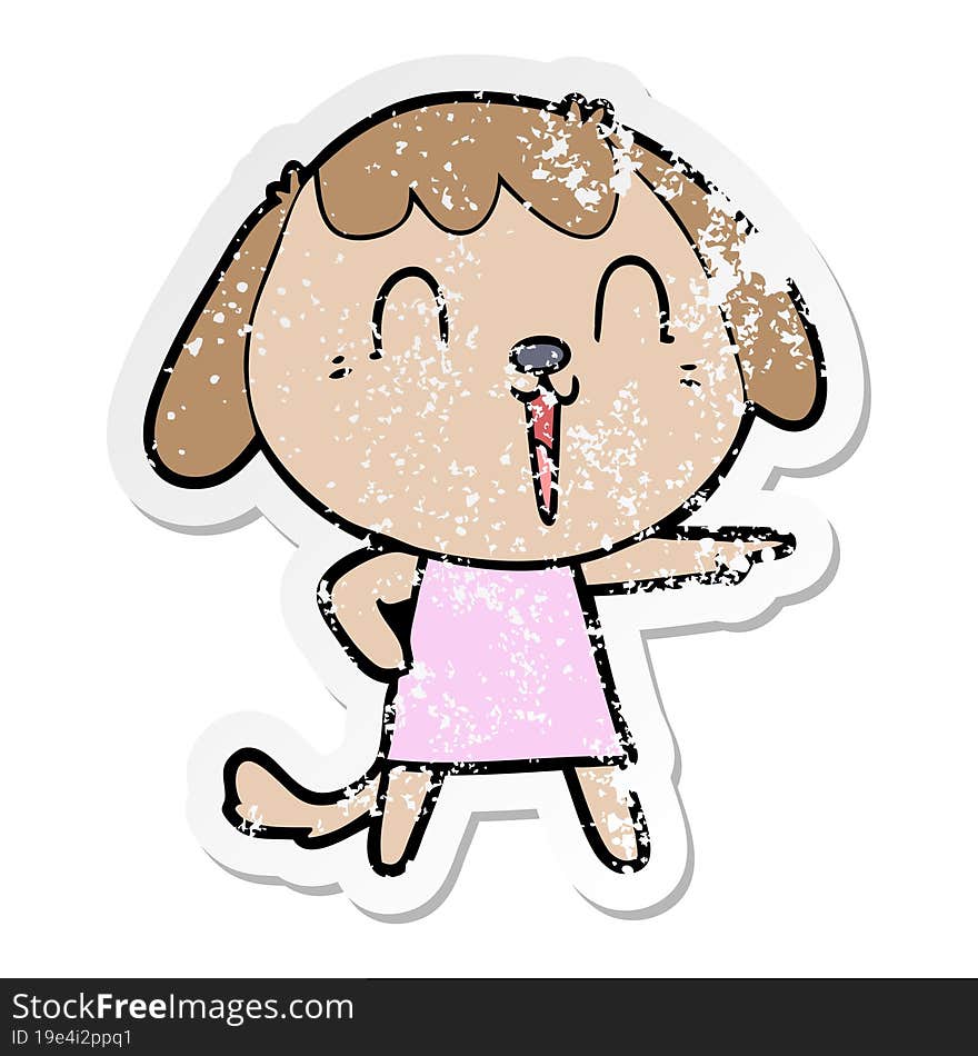 distressed sticker of a cute cartoon dog