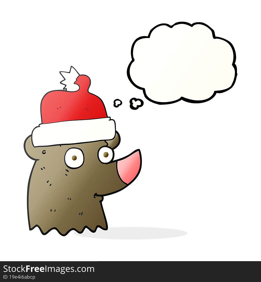 thought bubble cartoon bear wearing christmas hat