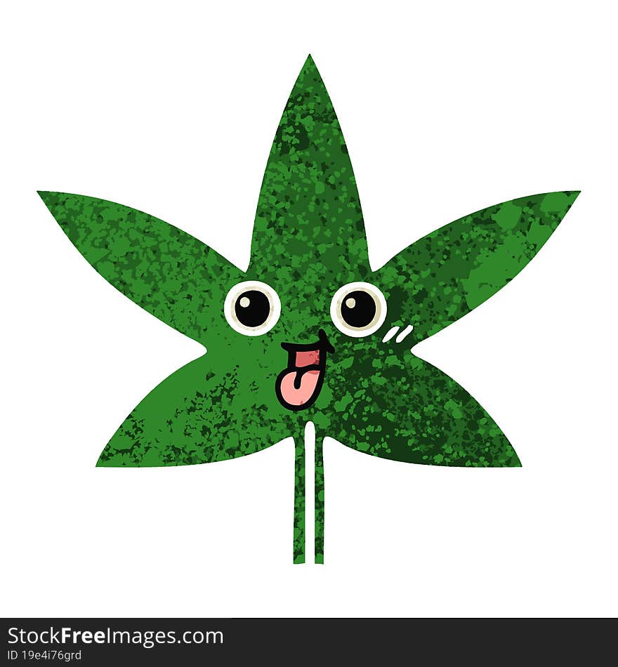 retro illustration style cartoon marijuana leaf