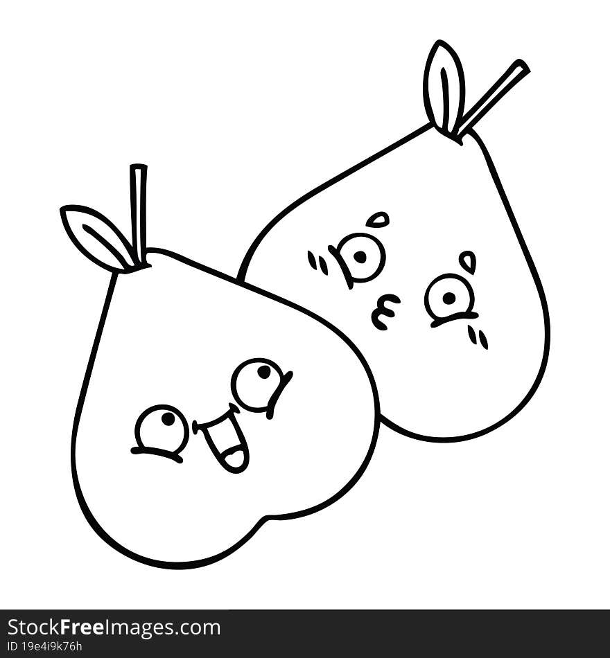 line drawing cartoon of a green pear