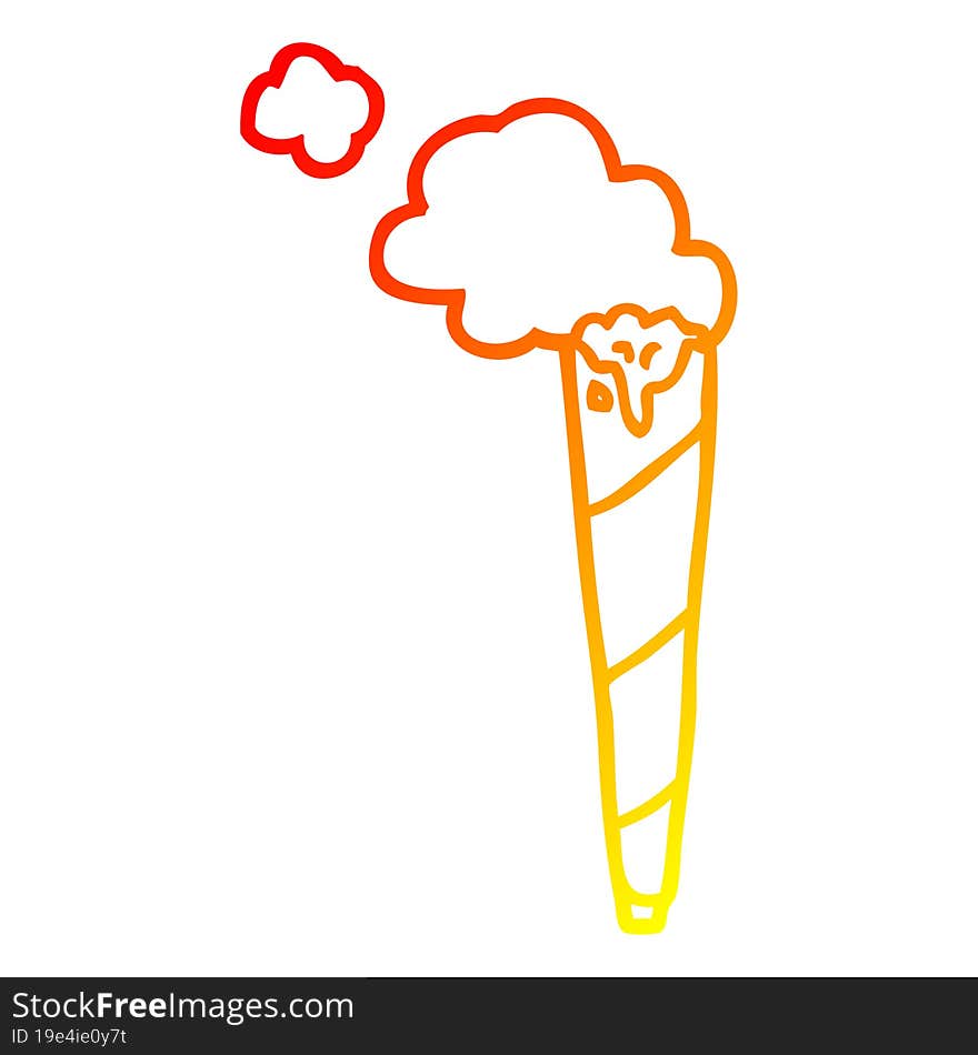 warm gradient line drawing of a cartoon rolled cigarette