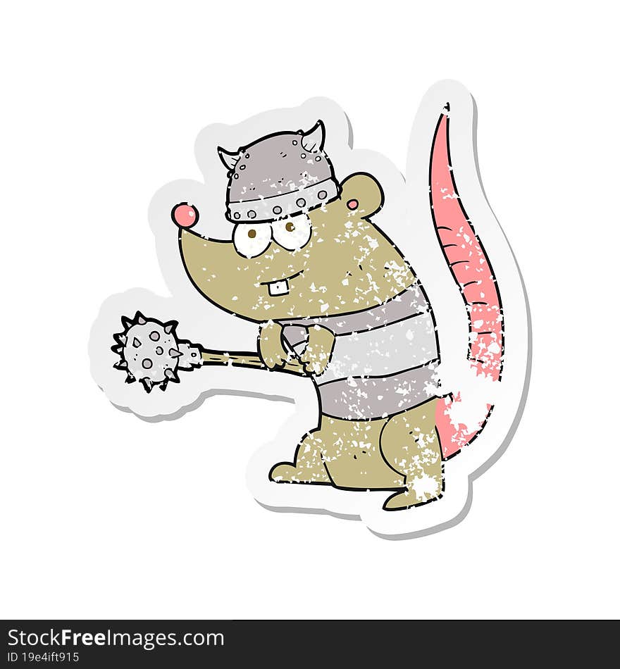 retro distressed sticker of a cartoon rat warrior