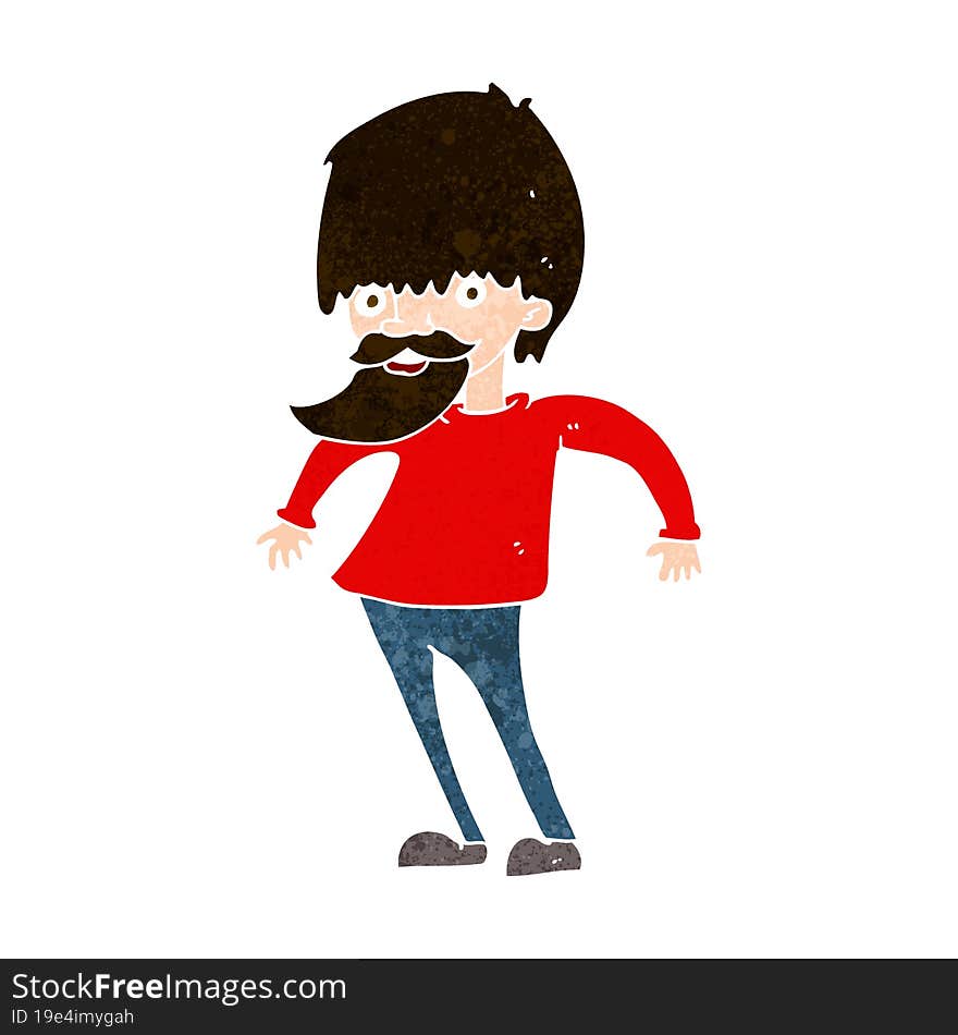 cartoon bearded man shrugging shoulders