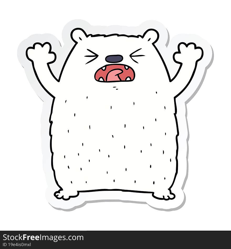 sticker of a cartoon polar bear roaring