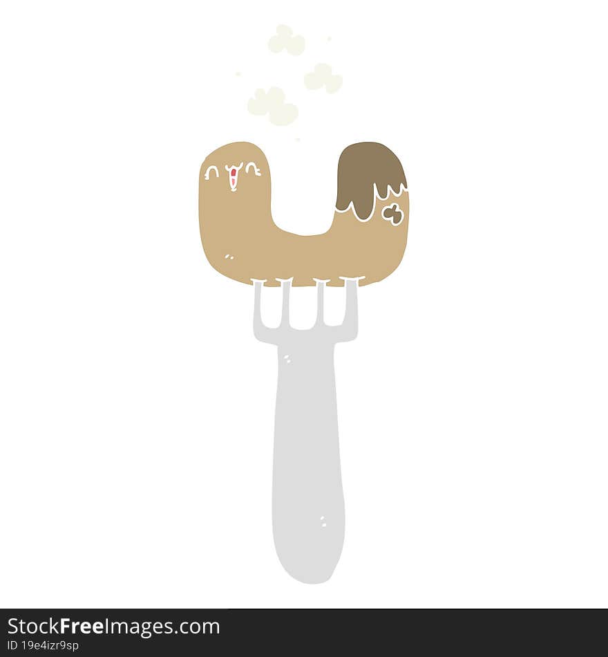 Flat Color Style Cartoon Sausage On Fork