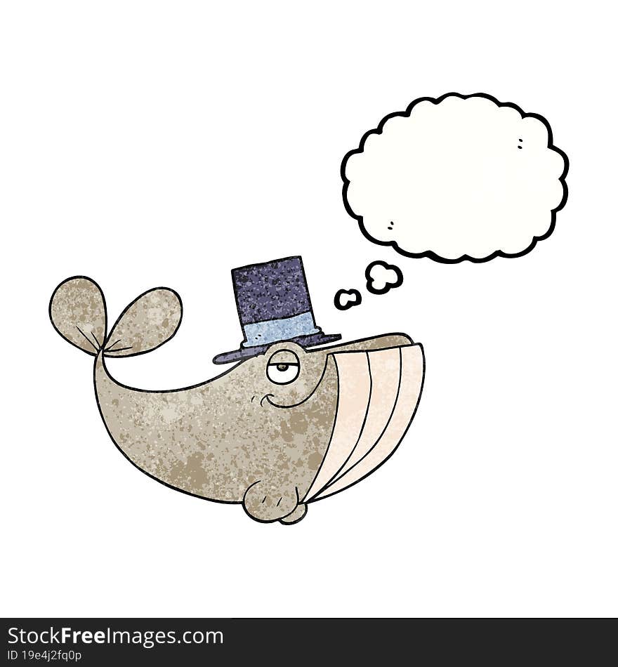 thought bubble textured cartoon whale wearing top hat