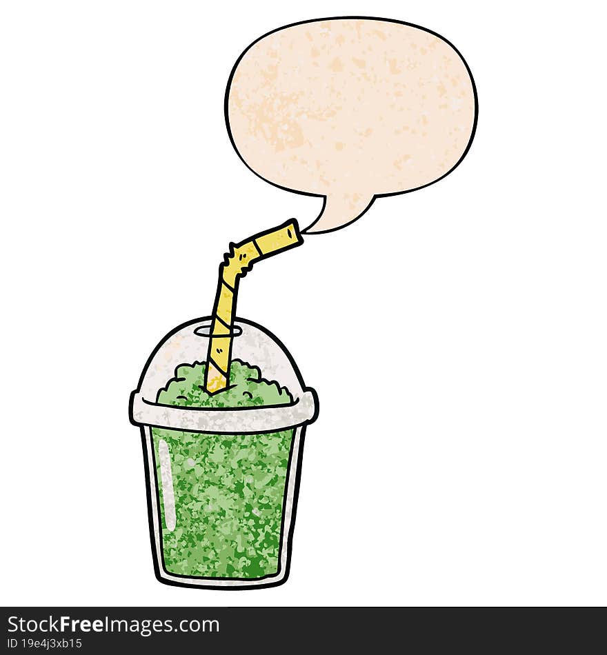 Cartoon Iced Smoothie And Speech Bubble In Retro Texture Style