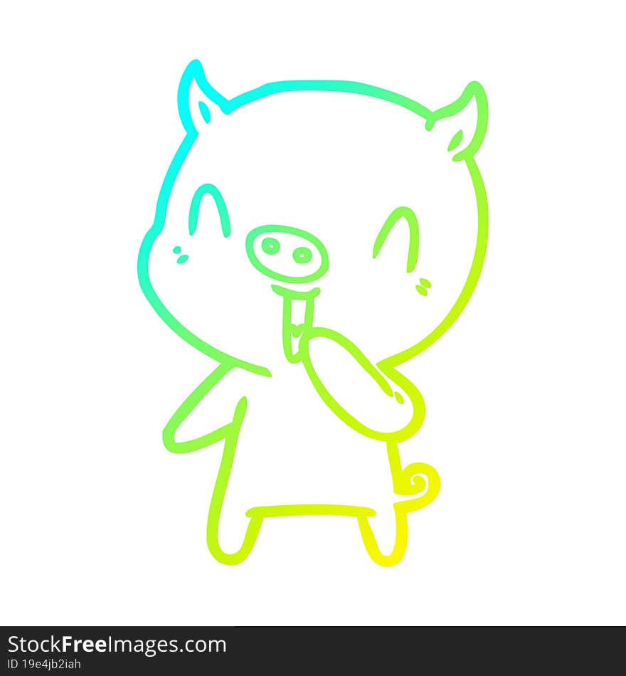 cold gradient line drawing of a happy cartoon pig