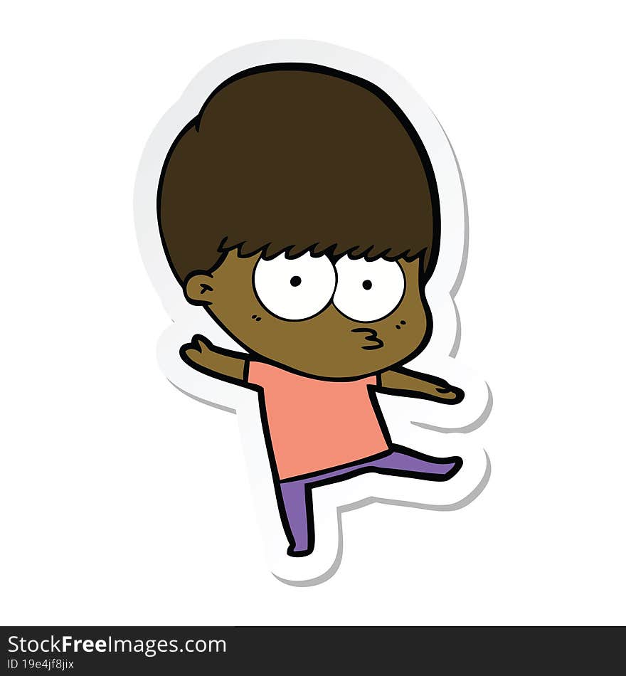 sticker of a nervous cartoon boy dancing