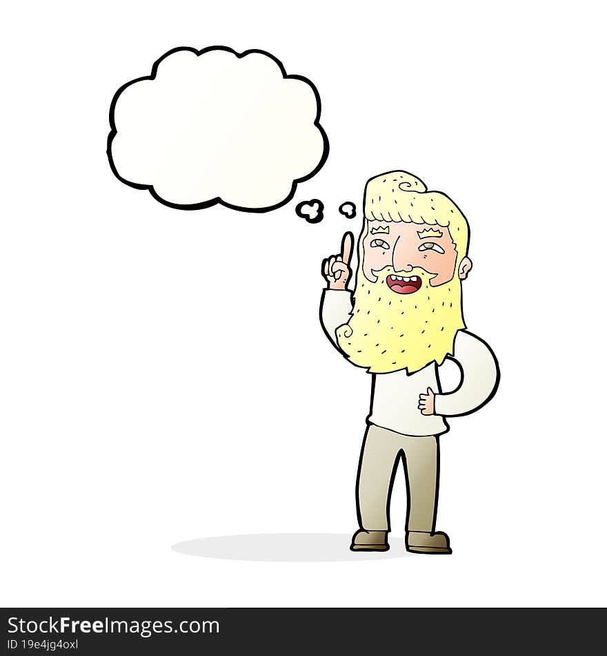 Cartoon Happy Bearded Man With Idea With Thought Bubble