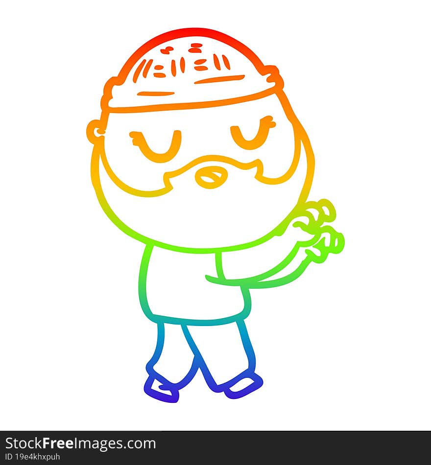 rainbow gradient line drawing of a cartoon man with beard