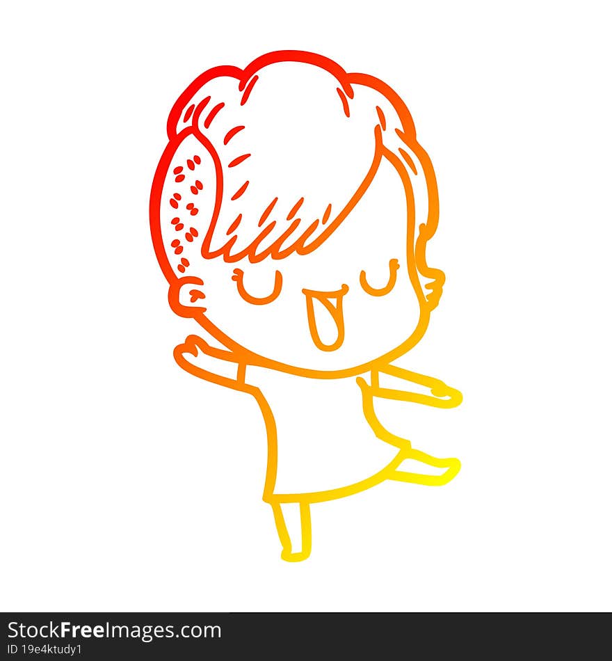 Warm Gradient Line Drawing Cute Cartoon Girl With Hipster Haircut