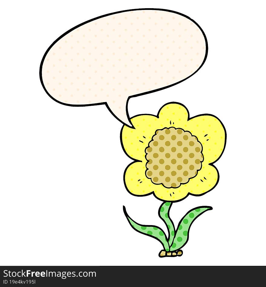 Cartoon Flower And Speech Bubble In Comic Book Style