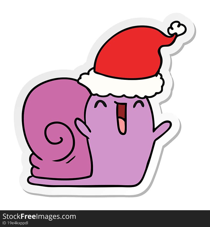 hand drawn christmas sticker cartoon of kawaii snail