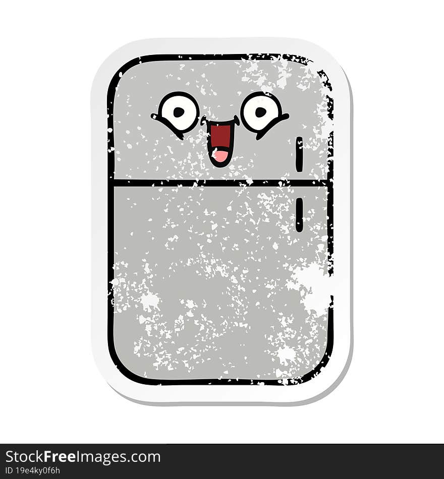 distressed sticker of a cute cartoon fridge freezer