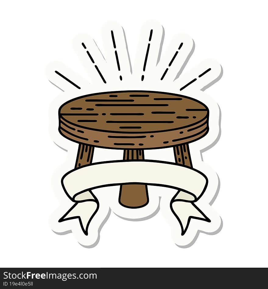 sticker of tattoo style wooden stool