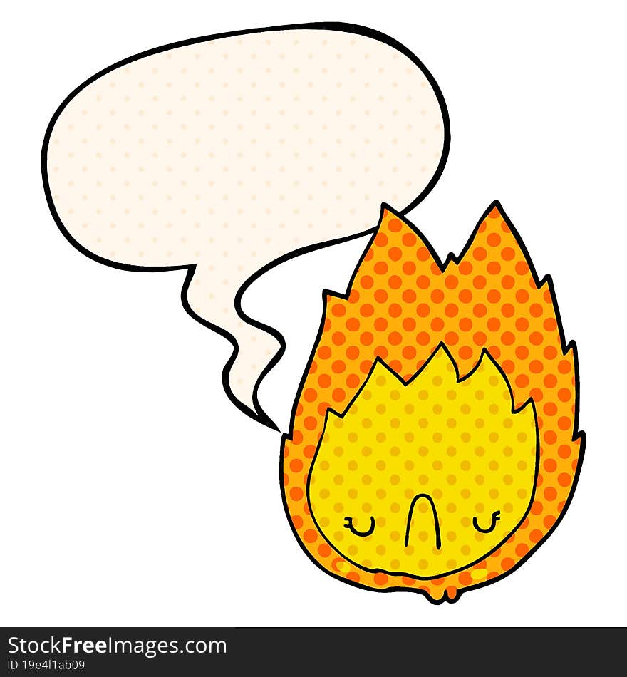 Cartoon Unhappy Flame And Speech Bubble In Comic Book Style