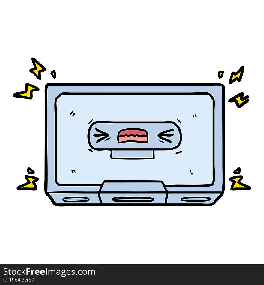 cartoon angry old cassette tape. cartoon angry old cassette tape