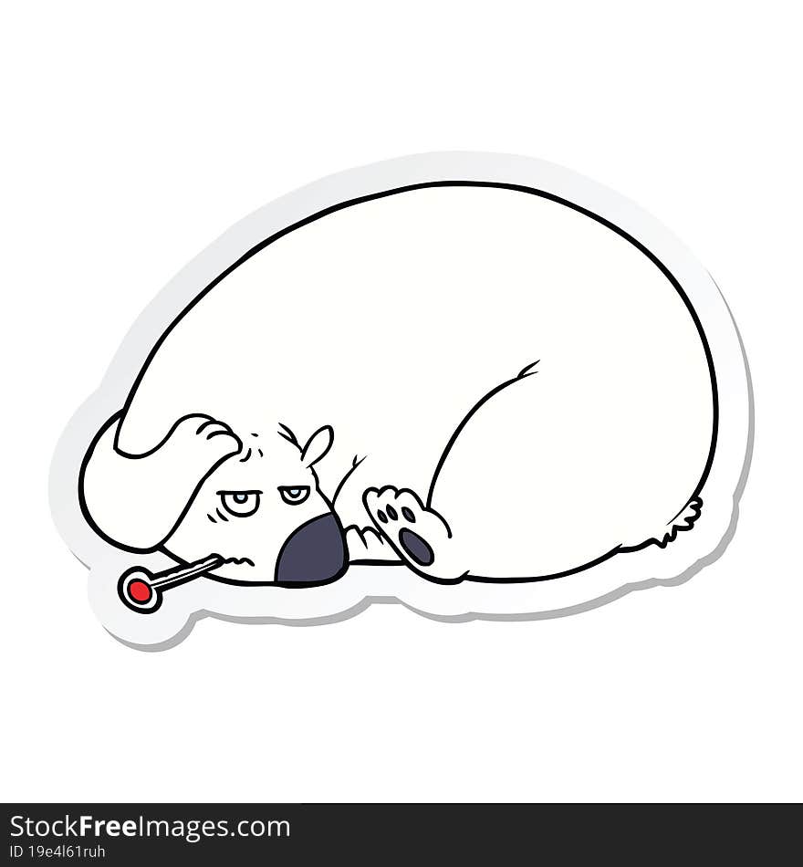 sticker of a ill polar bear cartoon