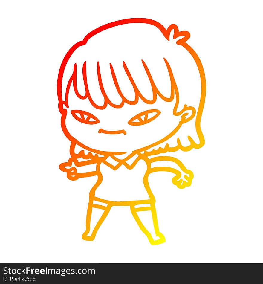 Warm Gradient Line Drawing Cartoon Pointing Woman