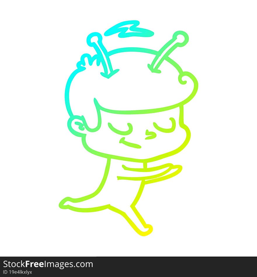 Cold Gradient Line Drawing Friendly Cartoon Spaceman Running