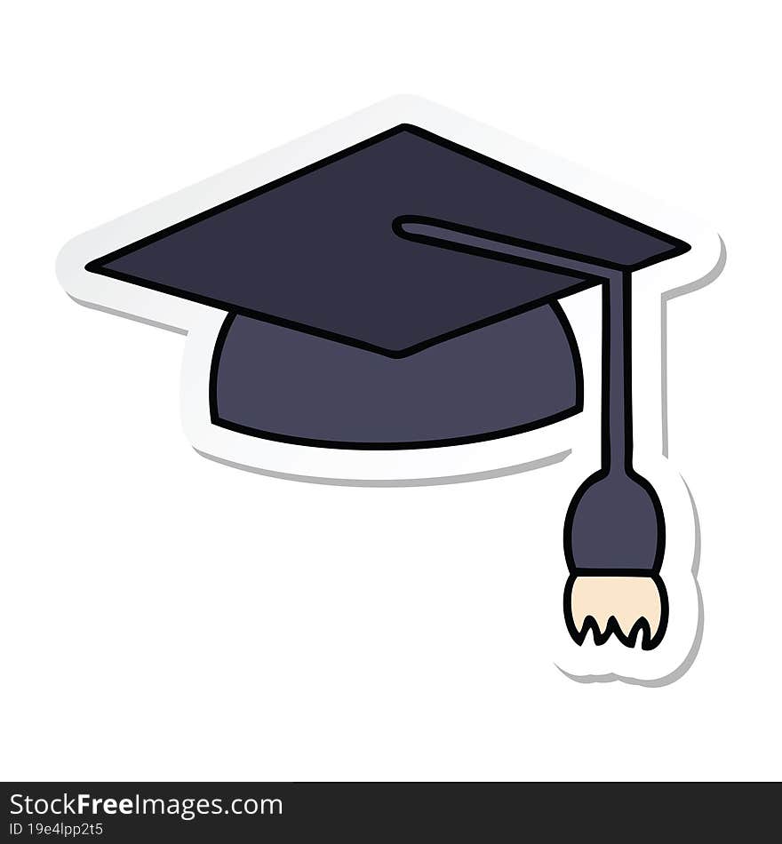 sticker of a cute cartoon graduation cap