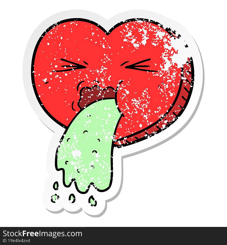 distressed sticker of a cartoon love sick heart