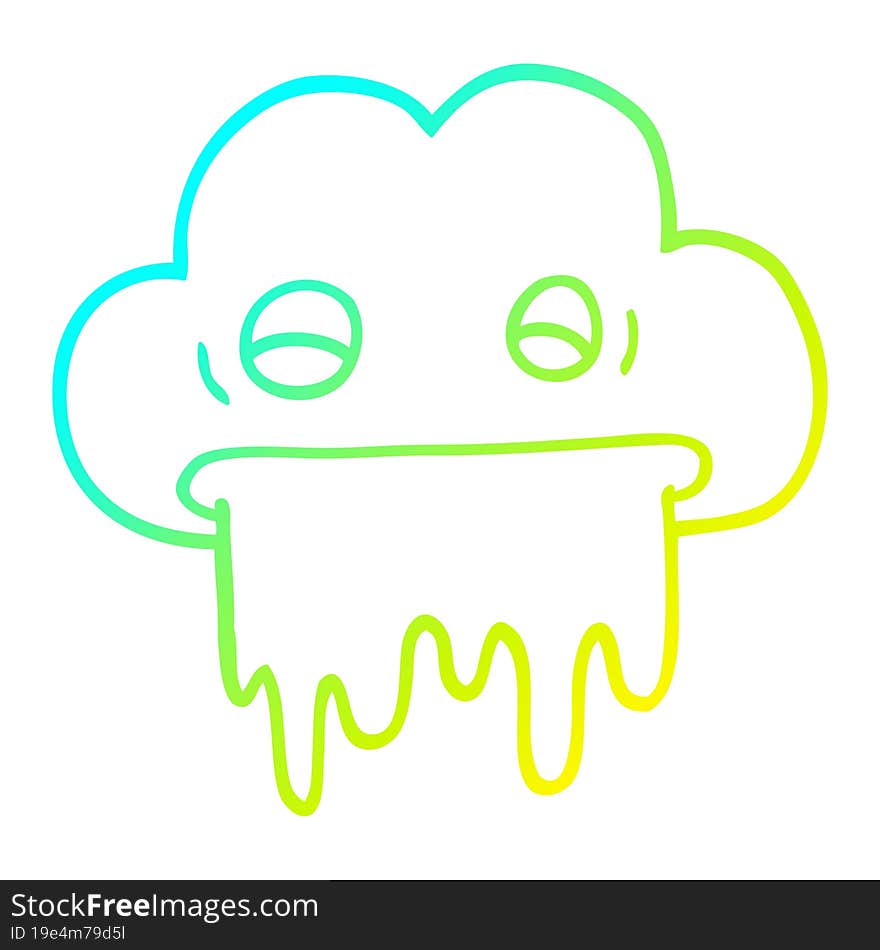 cold gradient line drawing cartoon rain cloud