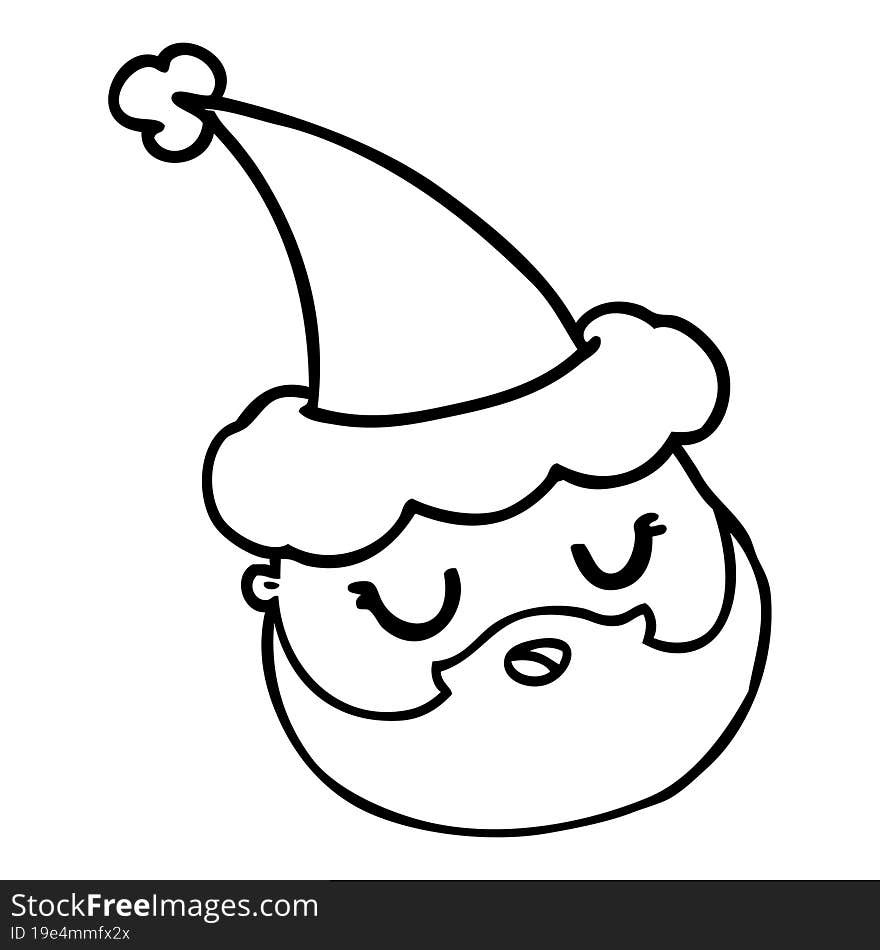 hand drawn line drawing of a male face with beard wearing santa hat