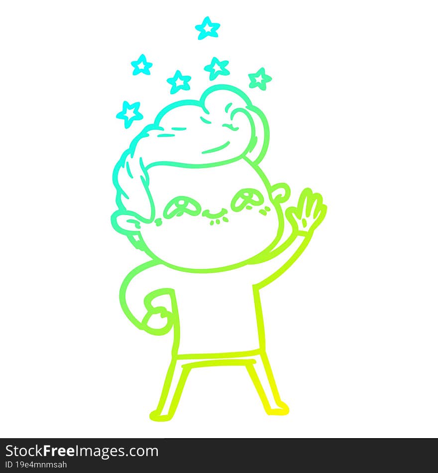 cold gradient line drawing of a cartoon excited man