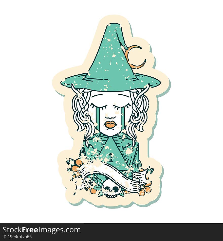 crying elf mage character face with natural one D20 roll illustration