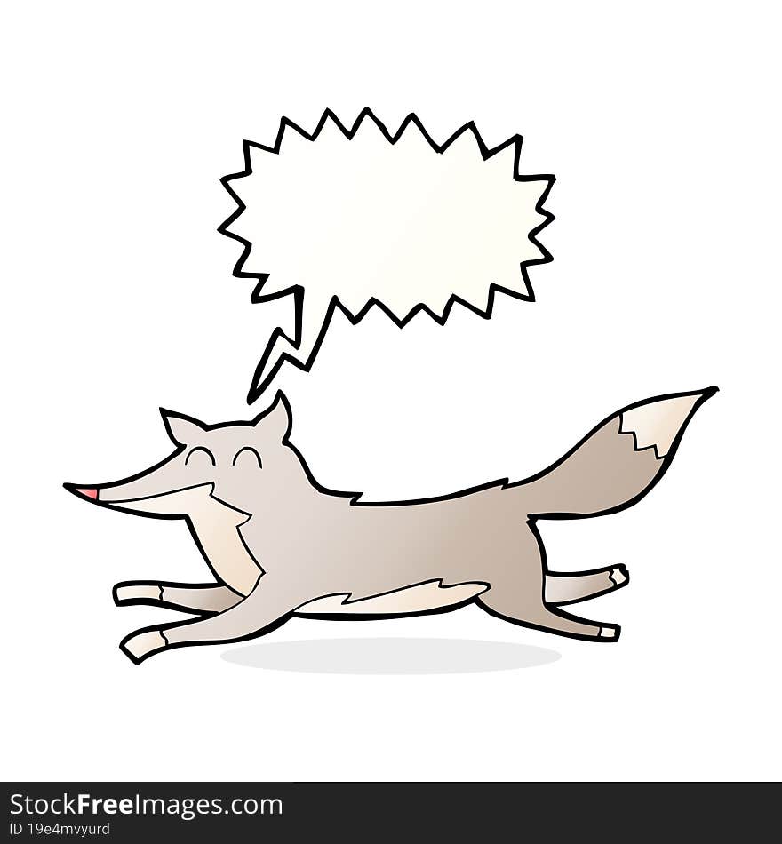 cartoon running wolf with speech bubble