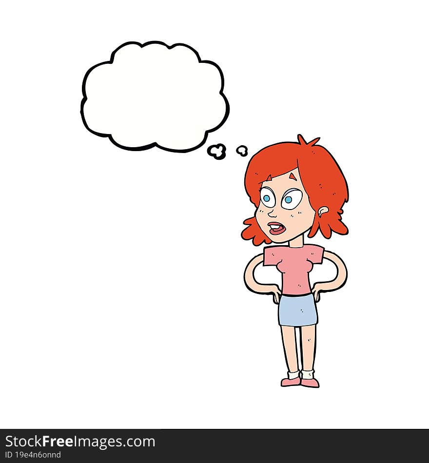 Cartoon Woman With Hands On Hips With Thought Bubble