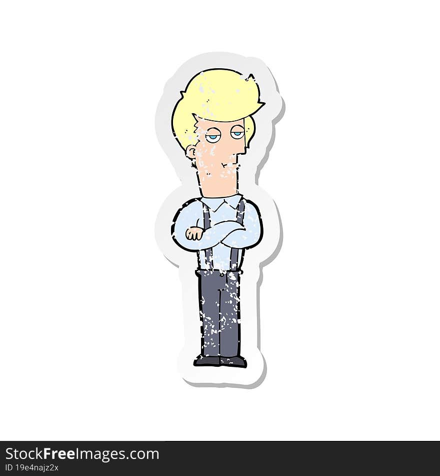 retro distressed sticker of a cartoon bored man