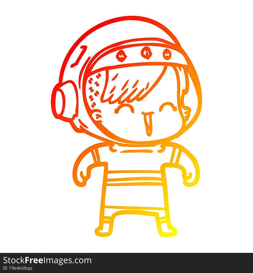 warm gradient line drawing happy cartoon space girl