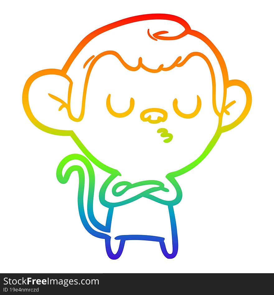 rainbow gradient line drawing of a cartoon monkey