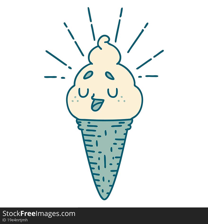 Traditional Tattoo Style Ice Cream Character