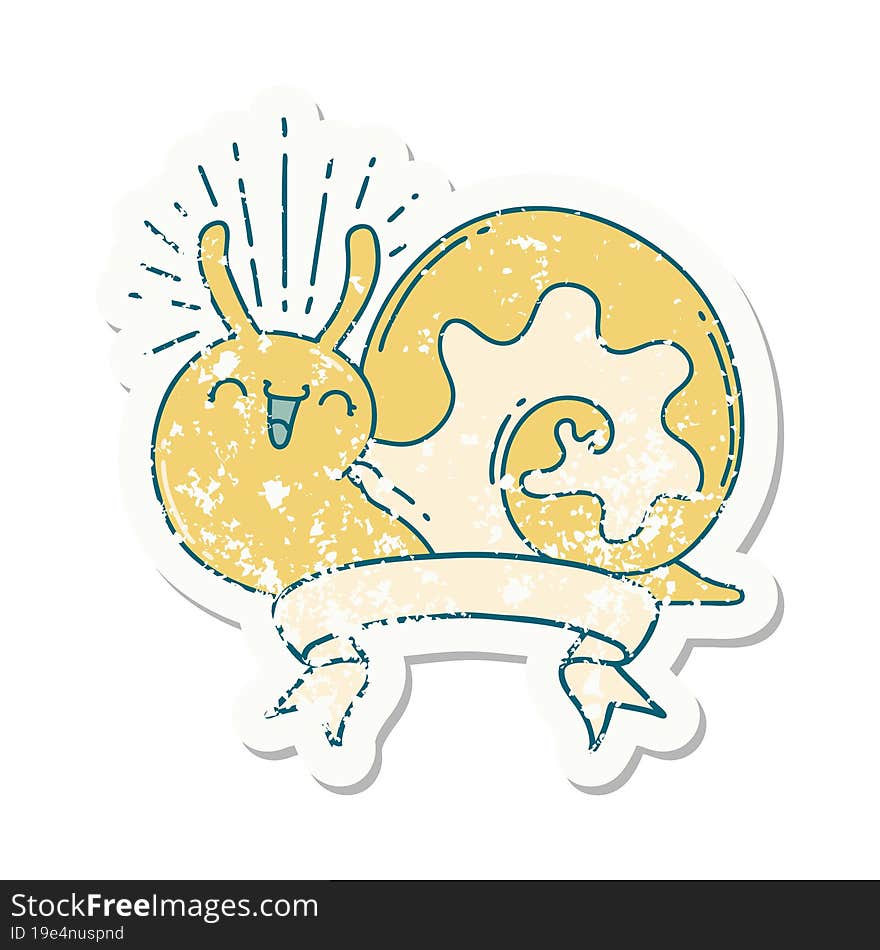 grunge sticker of tattoo style happy snail