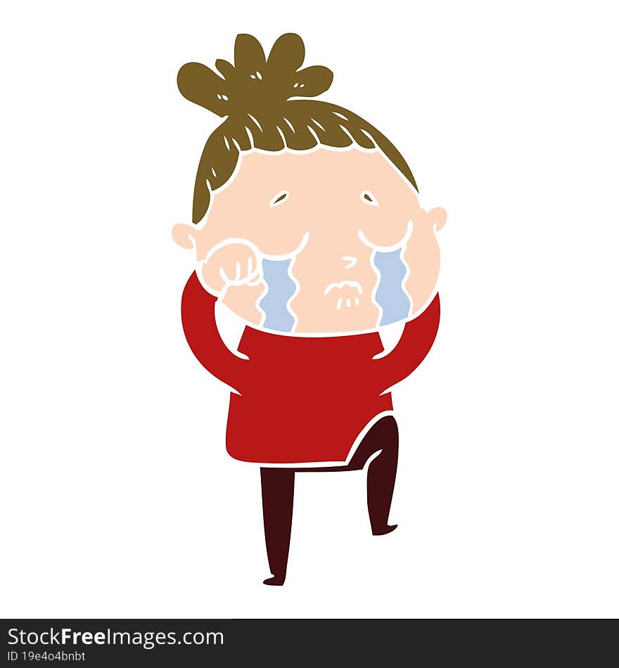 flat color style cartoon crying woman