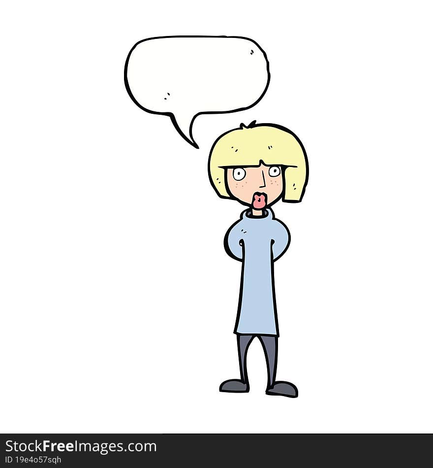 cartoon curious woman with speech bubble