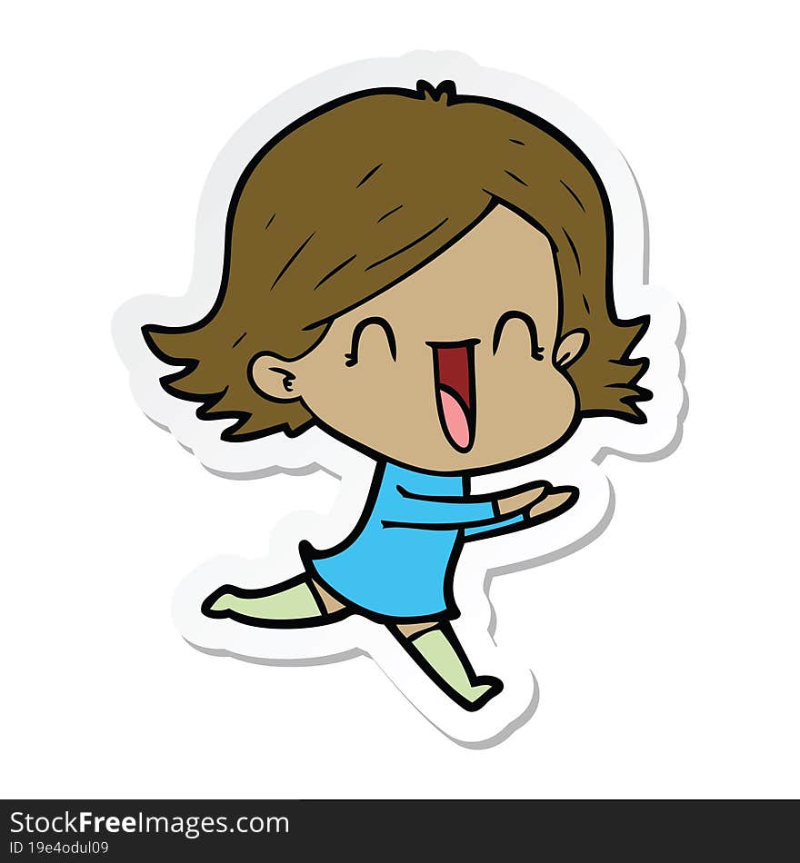 sticker of a cartoon happy woman