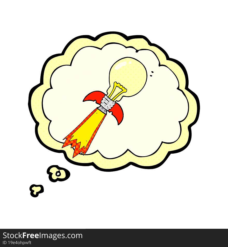 freehand drawn thought bubble cartoon lightbulb rocket ship