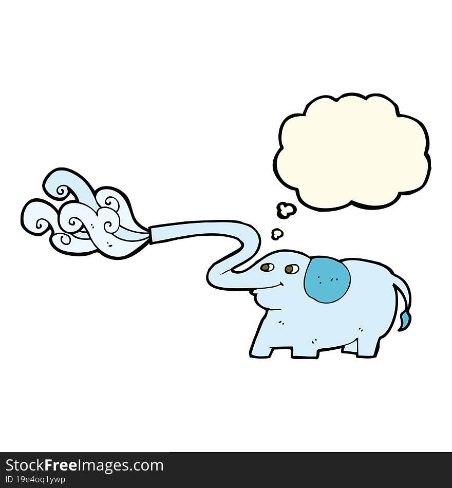 cartoon elephant squirting water with thought bubble